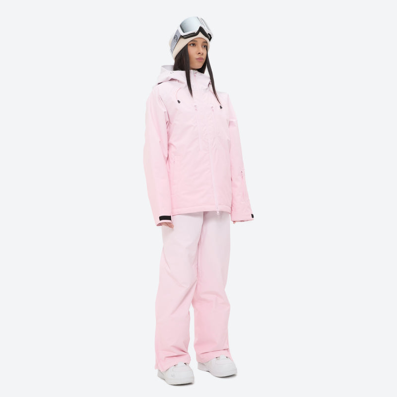 Women's waterproof 3L snow jacket and pants series - light pink jacket with light pink pants, for resort and backcountry days