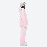 
                  
                    Women's breathable ski jacket set in pastel colors - light pink jacket with light pink pants, for powder and piste riding
                  
                