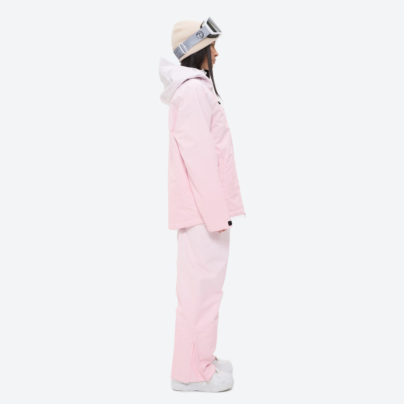 Women's breathable ski jacket set in pastel colors - light pink jacket with light pink pants, for powder and piste riding