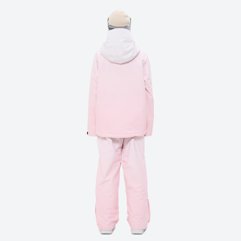 Women's 3-layer snowboard jacket and pants - light pink jacket with light pink pants, for cold-weather winter sports