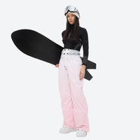 
                  
                    Women's waterproof 3L snow jacket and pants series - light pink snow pants, for resort and backcountry days
                  
                