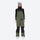Women's adjustable ski pants with suspenders - olive green bib pants, on-model front view, for cold-weather winter sports