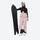 Insulated bib snow pants for women - pink bib pants, on-model front with upright snowboard, for cold-weather winter sports