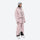 Insulated bib snow pants for women - pink, on-model three-quarter front view, for resort and backcountry days