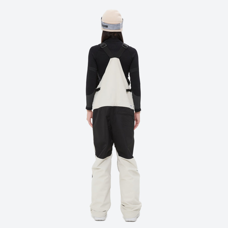 Women's 3L waterproof suspender snow pants - white bib pants, on-model back view, for deep powder winter days