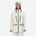 Insulated bib snow pants for women - ice blue, on-model hood side view, for deep powder winter days
