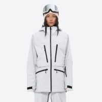 
                  
                    Insulated bib snow pants for women - white, on-model front view, for deep powder winter days
                  
                