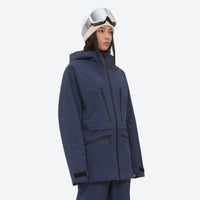 
                  
                    Women's adjustable ski pants with suspenders - navy, on-model three-quarter front view, for cold-weather winter sports
                  
                