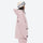 Insulated bib snow pants for women - pink, on-model hood side view, for skiing and snowboarding