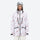 Women's adjustable ski pants with suspenders - white marble print, on-model front view, for deep powder winter days