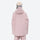 Women's adjustable ski pants with suspenders - pink, on-model back hood view, for resort and backcountry days