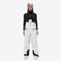 
                  
                    Women's 3L waterproof suspender snow pants - white bib pants, on-model front view, for skiing and snowboarding
                  
                