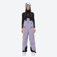 
                  
                    Women's 3L waterproof suspender snow pants - lavender bib pants, on-model front view, for deep powder winter days
                  
                