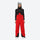 Women's adjustable ski pants with suspenders - red bib pants, on-model front view, for skiing and snowboarding