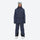 Women's adjustable ski pants with suspenders - navy, on-model front view, for deep powder winter days