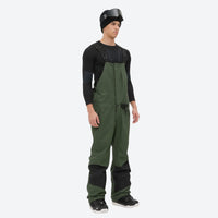
                  
                    Insulated bib snow pants for men - olive green bib pants with black knee patches, for skiing and snowboarding
                  
                