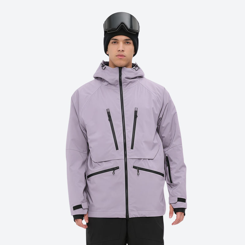 Men's 3L waterproof suspender snow pants - lavender, on-model front view, for cold-weather winter sports