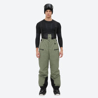 
                  
                    Men's adjustable ski pants with suspenders - sage green bib pants, on-model front view, for skiing and snowboarding
                  
                