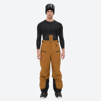 
                  
                    Insulated bib snow pants for men - amber tan bib pants, on-model front view, for cold-weather winter sports
                  
                