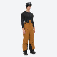 
                  
                    Men's adjustable ski pants with suspenders - amber tan bib pants, on-model side view, for skiing and snowboarding
                  
                