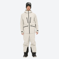 
                  
                    Insulated bib snow pants for men - cream jacket with cream pants, on-model full-body front view, for skiing and snowboarding
                  
                