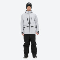 
                  
                    Insulated bib snow pants for men - light gray jacket with black pants, for skiing and snowboarding
                  
                