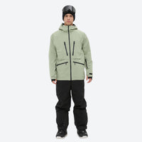 
                  
                    Men's 3L waterproof suspender snow pants - sage green jacket with black pants, for deep powder winter days
                  
                