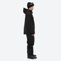 
                  
                    Insulated bib snow pants for men - black jacket with black pants, on-model side view, for cold-weather winter sports
                  
                