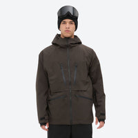 
                  
                    Men's adjustable ski pants with suspenders - coffee brown, on-model front view, for resort and backcountry days
                  
                