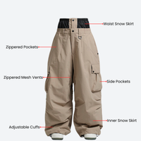 
                  
                    Men's breathable 3-layer ski pants with mesh vents - tan cargo snow pants, for powder and piste riding
                  
                