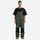 Unisex bib snowboard pants with snow gaiters - sage green bib snow pants with black tee, for cold-weather winter sports