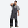 Unisex bib snowboard pants with snow gaiters - gray bib snow pants with gray tee, for powder and piste riding