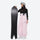 Women's quilted lining ski jacket with suspender bibs - light pink bib pants with black top, for cold-weather winter sports