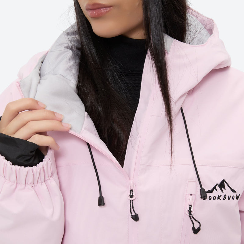 Women's waterproof 2L snow jacket and bib pants series - light pink, for cold-weather winter sports