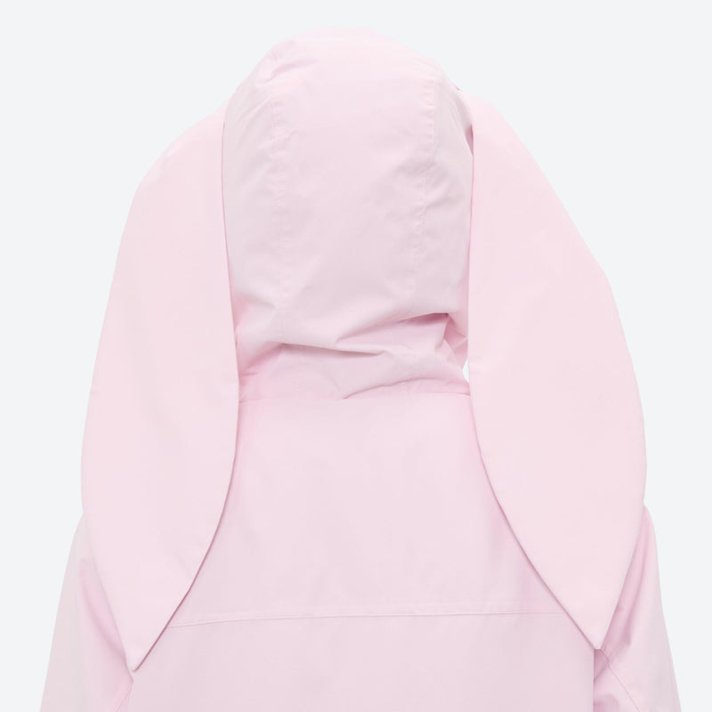 Women's 2-layer snowboard jacket and bibs - light pink, back hood close-up detail, for cold-weather winter sports