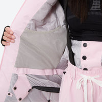 
                  
                    Women's quilted lining ski jacket with suspender bibs - light pink, for cold-weather winter sports
                  
                