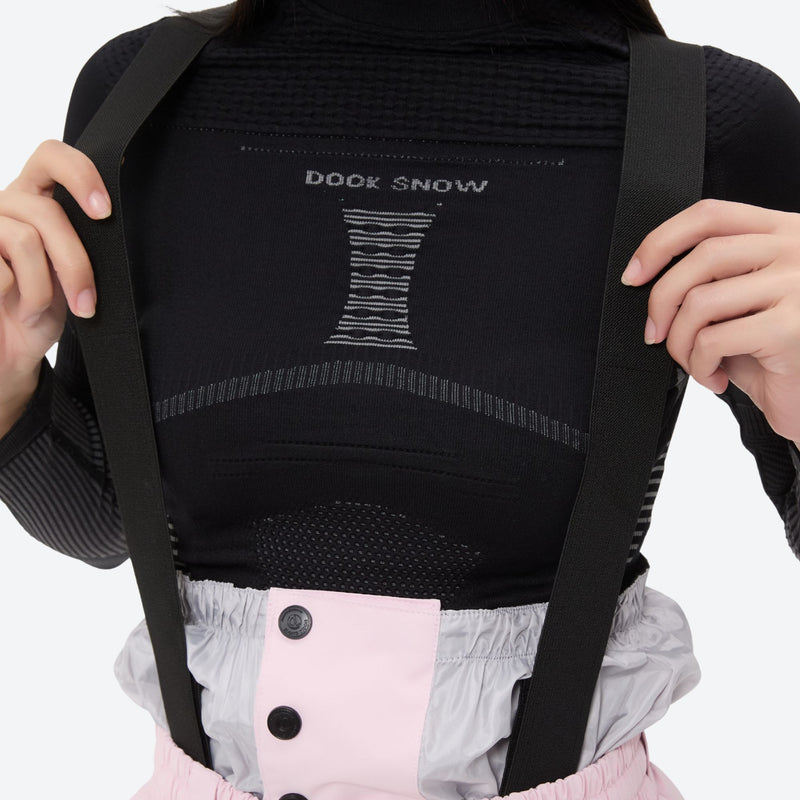 Women's waterproof 2L snow jacket and bib pants series - light pink bib pants, for cold-weather winter sports