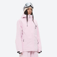 
                  
                    Women's waterproof 2L snow jacket and bib pants series - light pink jacket, for powder days and winter commute
                  
                
