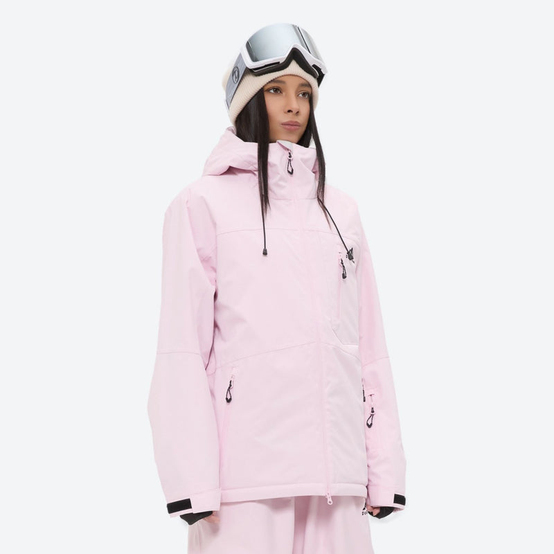 Women's waterproof 2L snow jacket and bib pants series - light pink jacket, for powder days and winter commute