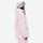 Women's quilted lining ski jacket with suspender bibs - light pink jacket, on-model side view, for cold-weather winter sports
