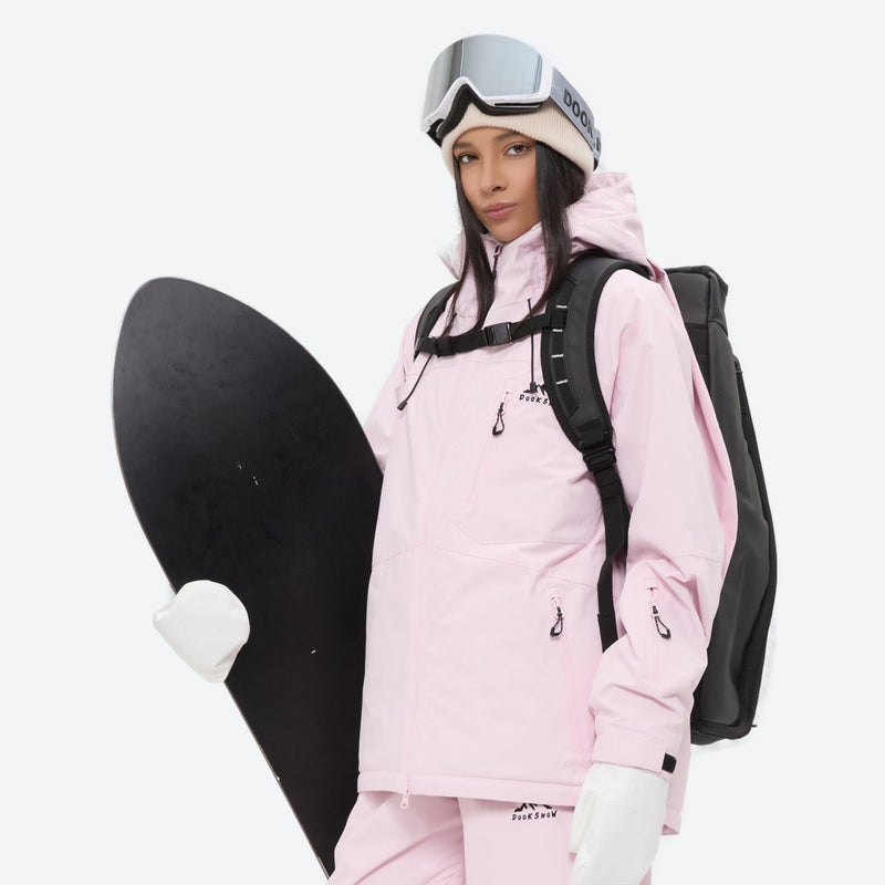 Women's waterproof 2L snow jacket and bib pants series - light pink jacket, for cold-weather winter sports