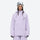 Women's quilted lining ski jacket with suspender bibs - lavender jacket, on-model front view, for cold-weather winter sports