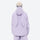 Women's quilted lining ski jacket with suspender bibs - lavender jacket, on-model back view, for resort and street wear