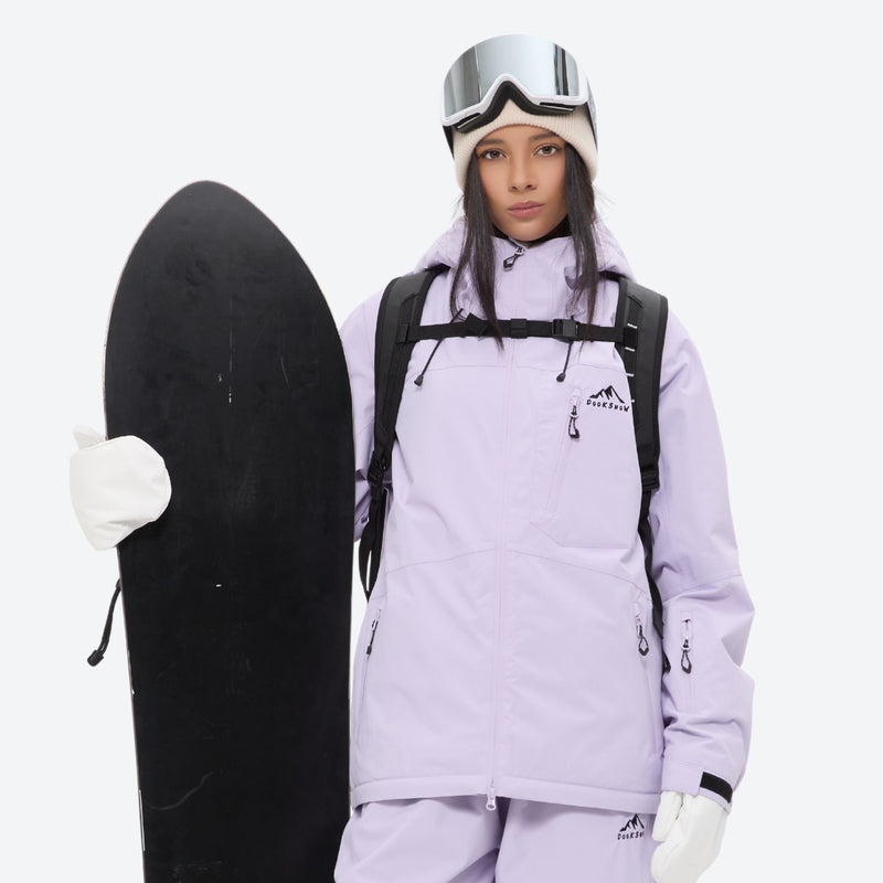 Women's waterproof 2L snow jacket and bib pants series - lavender jacket, for resort and street wear