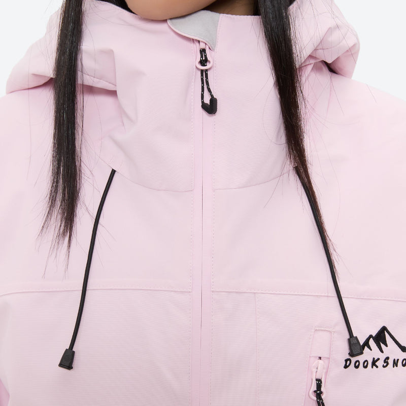 Women's 2-layer snowboard jacket and bibs - light pink, collar close-up detail, for powder days and winter commute