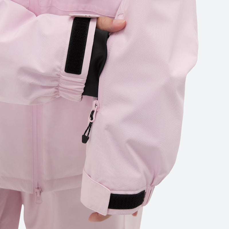 Women's waterproof 2L snow jacket and bib pants series - light pink, 2-layer waterproof breathable shell