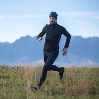 
                  
                    Men's soft merino wool baselayer leggings for cold days - black merino wool thermal pants with black top on men
                  
                