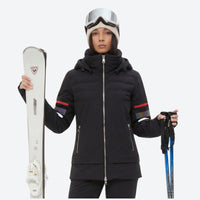 
                  
                    Women's 3-layer snowboard jacket and bib pants - black jacket, front with upright ski and poles, for powder and piste riding
                  
                