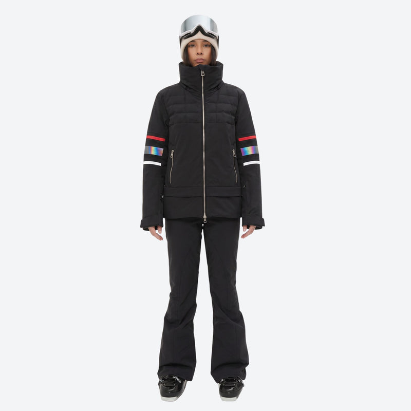 Women's waterproof 3L snow jacket and bib pants - black jacket with black pants, for powder and piste riding