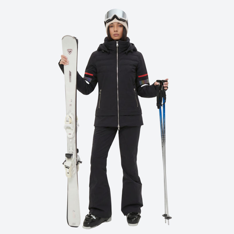 Women's 3-layer snowboard jacket and bib pants - black jacket with black pants, for skiing and snowboarding
